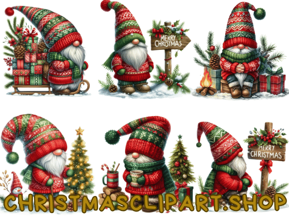 Watercolor Christmas Gnomes